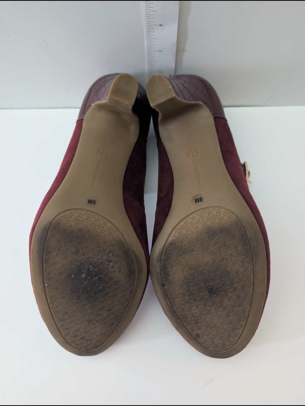 Giani Bernini Burgundy Suede Mary Jane Heels with Croc-Trim Strap Size 6M - Picture 9 of 12